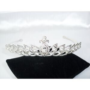 Rhinestone pearl tiara, bridal birthday party formal dressy shower wedding tiara